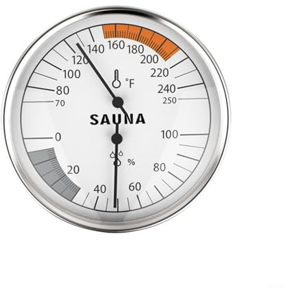 ZMdooreasy Sauna Thermometer Hygrometer Automatic Calibration Temperature Humidity Measurement Metal Construction Wear-Resistant Silver