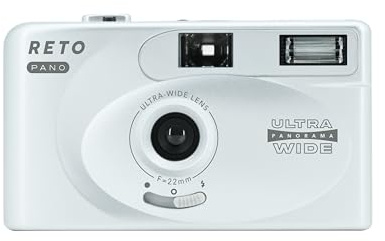 RETO PANO 35mm Filmkamera–22mm Weitwinkelobjektiv,Panorama,einfacher Wechsel,Objektivabdeckung,eingebauter Blitz(Film und AAA-Batterie sind Nicht im Lieferumfang enthalten) (Metallisches Silber)