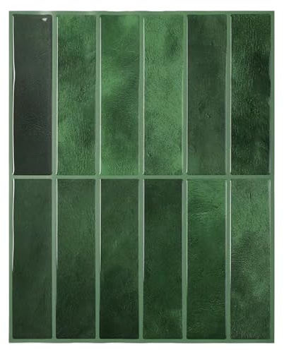 VEGCOO - 6 hojas de azulejos de pared autoadhesivos en 3D, azulejos rectangulares para despegar y pegar para cocina y baño, 29 x 21 cm, color verde