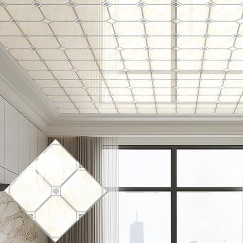 Ceiling Tiles Panels coving Grid DIY Self-Adhesive Ceiling Tiles 30x30cm – Waterproof PVC Panels Splashproof/Stain-Resistant for Kitchen/Bath/Residential/Commercial - Ceiling