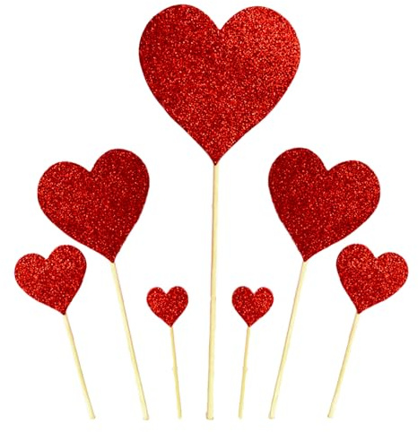 Dcsfadq 70 Stück Rote Herz Cupcake Toppers, Hochzeit Kuchendeko mit Glitzer Herzen, Muffin-Dekoration Tortendeko für Geburtstag Valentinstag Jahrestag Braut Party