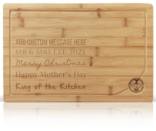Deer & Oak Personalised Custom Engraved Carbonised Chopping Board - Premium Bamboo Large 38x25x2cm Cutting Board - Water Resistant, Knife-Friendly - Custom Kitchen Gift