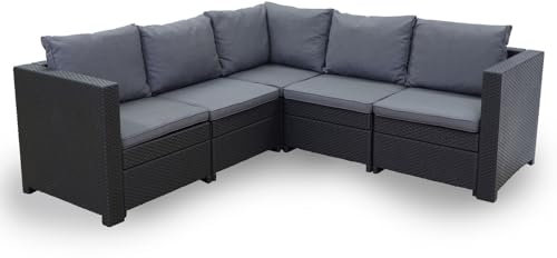 PEGASO Ecksofa für Garten oder Terrasse in Rattan Optik - Sofa garnitur mit Kissen - Ecklounge für 4-5 Personen - Garten Lounge - Gartengarnitur Outdoor Wetterfest - Sitzgruppe für den Balkon