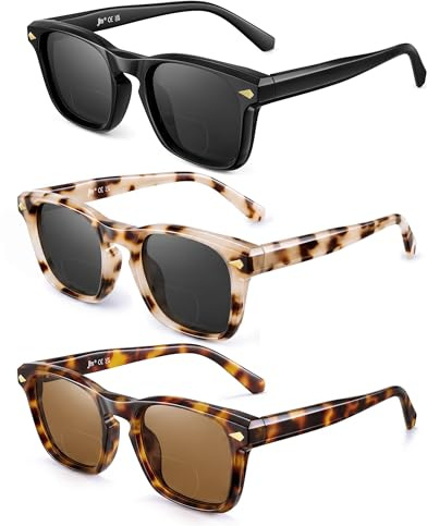 JM Sonnenbrille Mit SehstäRke Damen Herren,Bifokale Sonnenbrille Lesebrille | Federscharnier,Quadratisch,Klassisch,3 Packungen,Einteilige Nasenpolster