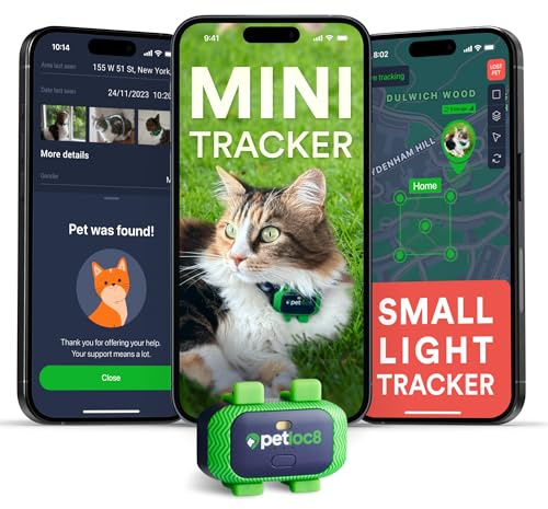 Petloc8 GPS Tracker for Cats, 4G LTE Real Time Tracking with Geo-Fence & Alert Notification SOS Button, Waterproof Pet Tracker for Cats, Collar-Compatible, Worldwide SIM Included,Subscription Required