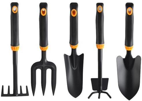 Protoence Pelle à Planter - 5 Pièces Petites Pelles de Jardin | Set d'Outils avec Transplantoir pour Repiquage Culture Potager surélevé Jardin Extérieur Intérieur Pelouse Aménagement Paysager