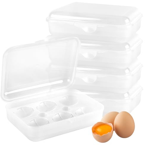 CHUENKK Set med 5 20 x 13,5 x 7 cm transparenta äggförvaringslådor, plast ägglåda 6 ägg, äggbehållare för kylskåp, skafferi