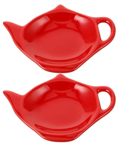 MUELODSIC 2pcs Ceramic Teapot Shaped Tea Bag Holder Red Tea Bag Dishes Multipurpose Coaster and Spoon Rest for Home Hotel Heat Resistant Material
