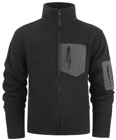 WAJJWI Herr höst vinter dragkedja ficka kappa cardigan fleece vindtät stående krage termisk ytterkläder cargojacka för vår, höst (svart, M)