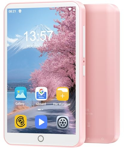80GB MP3 Player with Bluetooth and WiFi, Mp3 & Mp4 Music Player with Spotify, Amazon Music, Deezer, Audible, 4.0 IPS Touch Screen Android Player with Speaker, FM Radio, Up to 512GB (Pink)
