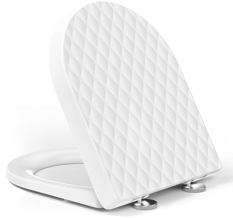 YEAUPE PRO Abattant WC Forme D Fermeture Douce Relief losange 3D Blanc | Anti-tache anti-jaunissement, Gabarit inclus, déclipsable, fixation par le dessus, compatible avec cuvettes forme D WC