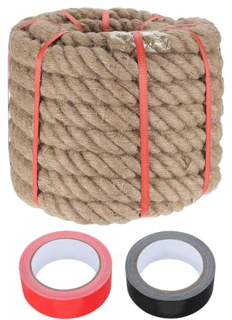 QUARKZMAN Jute Seil 3 cm x 26 m Schweres Natürliches Dickes Gedrehtes Seil Mit 2 Rollen Klebeband Für Handwerk Geländer Docks Tauziehen Schaukel Nautische Gartengestaltung