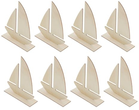 Amosfun 8pcs Wooden Sailboat Model DIY Handmade Boat Blank Canvas for Painting Versatile Use Beige Clay Baseboards Molds Clay for Home Decor and School Projects
