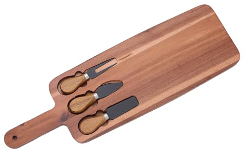 PLAFOPE Set Tagliere in Legno per Formaggi e Salumi con Coltelli da Cucina, Vassoio da Portata Multifunzionale per Carne, Verdure e Picnic, Accessori per Feste e Intrattenimento