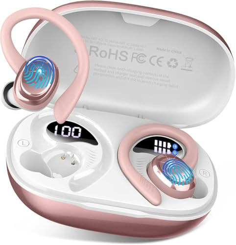 Bluetooth 5.4 Kopfhörer Sport, 2026 Neu In Ear Kopfhörer Kabellos Bluetooth mit 6D Stereo/4 ENC Mic, 50H Noise Cancelling Ear buds, Over-Ear Sportkopfhörer mit Ohrhaken, IP7 Wasserdicht Ohrhörer