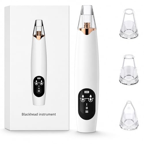 LuminaVerde Skonsam mot pormaskar porrengörare ansikte, vakuum porsugare 65 kPa, LED-display 3 lägen, 6 sughuvuden för näsa och finnar, USB-laddningsbar med stativ, vit roséguld