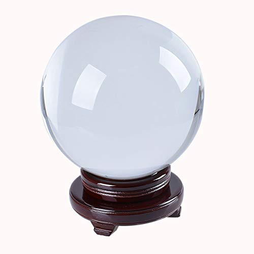 LONGWIN Sfera di cristallo K9 200 mm puntelli per fotografia trasparente con supporto in legno rotante rosso, confezione regalo