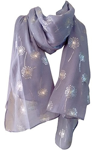 GlamLondon Dandelion Scarf Glitter Dandelions Flower Print Fashion Ladies Womens Classy Party Wrap (Lilac)