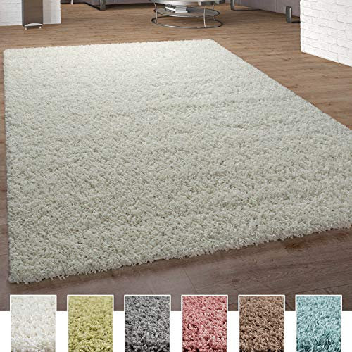 Paco Home Shaggy Teppich Hochflor Langflor Teppiche Hochwertig Pastell Uni Versch. Farben, Grösse:70x250 cm, Farbe:Ivory (Creme)