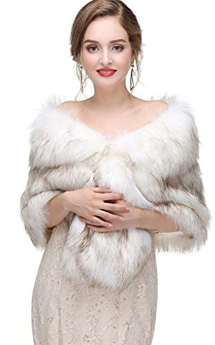 CanB Scialle da donna in finta pelliccia anni '20, scialle da sposa e bolero, coprispalle in finto visone, per donne e ragazze, bianco, 59 inches*14.2inches