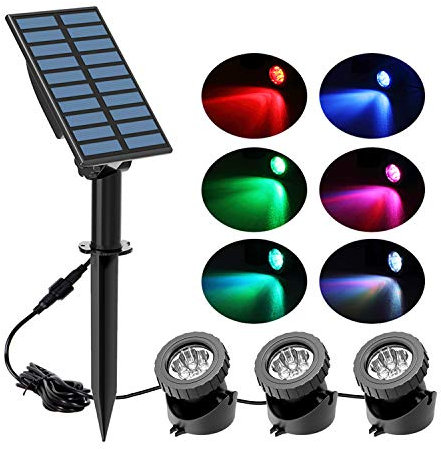 NATPOW Solar Pond Lights, Submersible Pond Light with 3 Lamps 18 LEDs Landscape Spotlight Underwater Lights IP68 Waterproof Amphibious Lighting Light for Garden,Outdoor(Long Press 3S to Turn on)