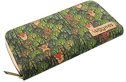 Veggees ® Wildlife - Veganes Portemonnaie aus Kork, Groß, Tierschutz Umweltschutz, Zero Waste, Münzfach, RFID-Schutz Geldbörse für Damen, Portmonee, nachhaltig