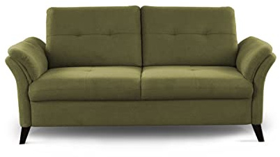 CAVADORE 3er Sofa Grönland / Skandinavische 3-Sitzer-Couch mit Federkern + Sitztiefenverstellung / 193 x 90 x 102 / Flachgewebe, Grün