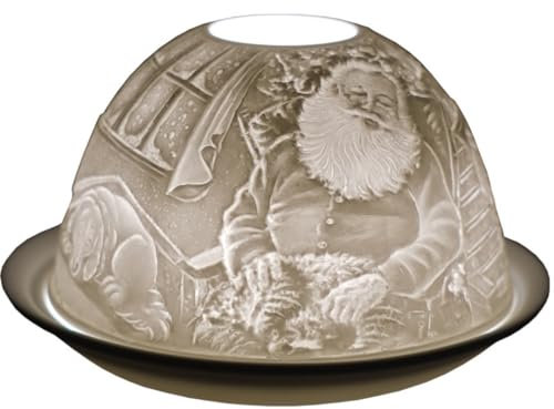 Bougeoir en porcelaine avec motif Père Noël et chien, superbe bougeoir de Noël Cello projetant une image 3D. À utiliser avec des bougies chauffe-plat parfumées et non parfumées. Décoration de Noël et