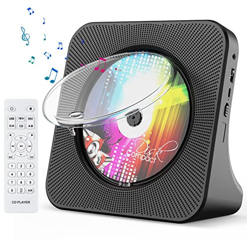 Lettore CD Portatile con Bluetooth, Gueray Lettori CD da Tavolo per la Casa Bulit-in Doppi Altoparlanti HiFi AUX&Headphone Jack FM Radio Boombox con Telecomando, Porta USB, Display LCD (Nero)