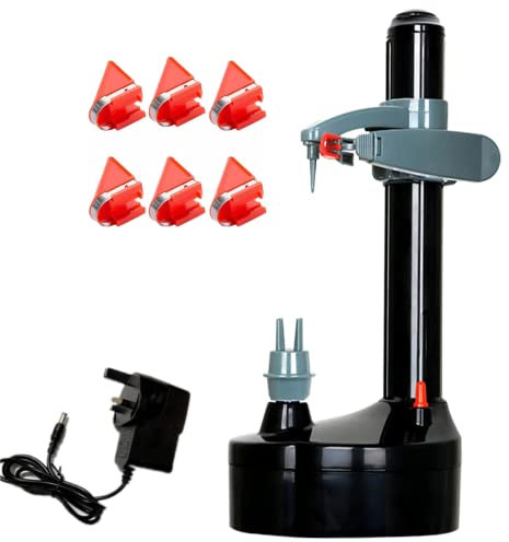 Paramount City Éplucheur de pommes de terre électrique amélioré avec fonction de retrait du noyau, éplucheur automatique de pommes de terre avec 6 lames pour fruits et légumes (noir)