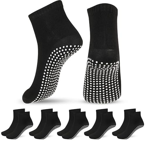 YUFFQOPC Yoga Socken,Grip rutschfeste Anti Rutsch Socken für Frauen und Männer Unisex rutschfeste Anti Slip Barre Socken für Yoga Home Workout Barre Pilates Schwangerschaft Krankenhaus (5 schwarz)