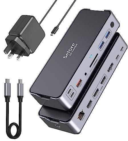 USB C Docking Station with 65W Power Adapter 15 IN 1 Docking Station Dual Monitor 2 HDMI DisplayPort Laptop Dock 10Gbps USB 3.1 A/C, USB2.0, RJ45 Gigabit Ethernet, 100W PD, SD/TF, Audio for Dell HP