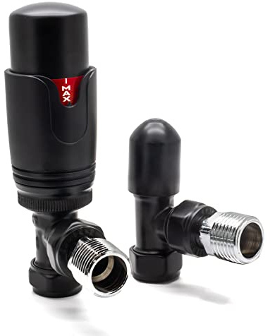 Adept Technology TRV c/w Lockshield and Modern Valves Head Kit (15mm x 1/2) - Angled, Matte Black