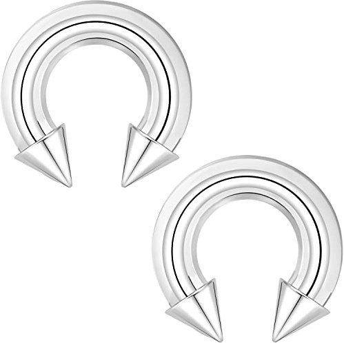 PunkTracker 2 Stück Spike Septum Ringe Nippel Ringe 316L Chirurgenstahl Hufeisen kreisförmig Piercing Barbell 00G 0G 2G 4G 6G 8G 10G 12G 14G 16G Tragus Helix Conch Piercing Schmuck