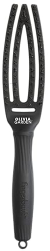 Olivia Garden Fingerbrush Soin emblématique avec poils de sanglier et nylon, noir total, petite taille
