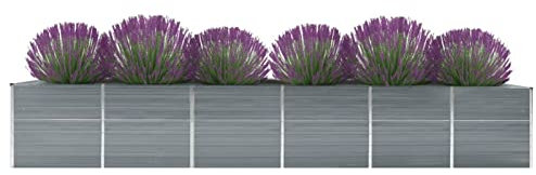 BULANED Garten-Hochbeet, Pflanzkübel, Kräuterbeet, Hochbeete-kit, Schneckenzaun, Pflanztrog, Pflanzgefäße, Pflanzfolie Für Hochbeet,Teichbecken, Verzinkter Stahl 480x80x77 cm Grau