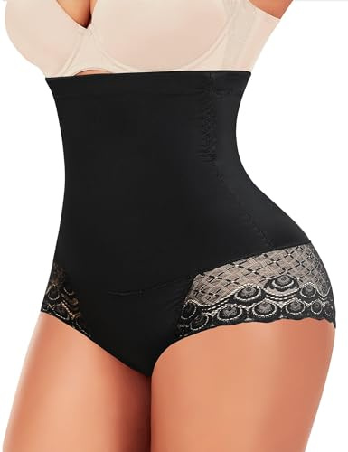 Werkiss Shapewear Damen Bauchweg Unterhose Spitze Miederhose Hohe Taille Miederslip Figurformende Unterwäsche Bauchkontrolle Miederpant(Schwarz, L)