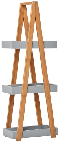 kleankin Bathroom Storage Shelves, 3-Tier Slim Shelving Unit, Freestanding Bamboo Shelf Unit, A Frame Space Saver Toilet Rack, Natural