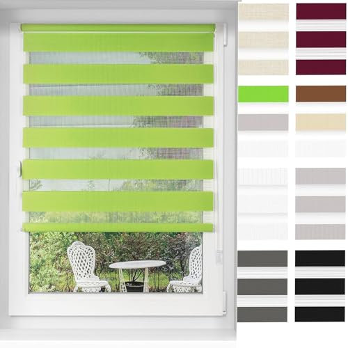 Thermorollo Rollo,Verdunklungsstoff 115 x 340 cm Höhe Stufenlos Verstellbar Seitenzugrollo Doppelrollo Thermorollo mit Bohren Klemmfix für Fenster, Grün
