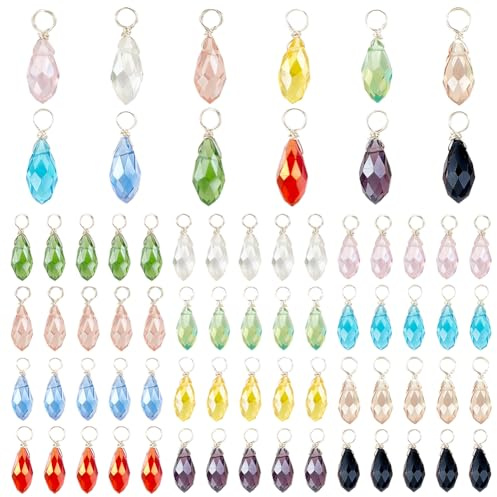 PH PandaHall 72 Stück Kristallcharme 12 Farben Facettierte Tropfen Charms Transparente Glaskristall Anhänger Mit Draht Umwickelte Glas Charms Perlen Schmuckzubehör Für Halskette Schmuck Basteln 17x6mm