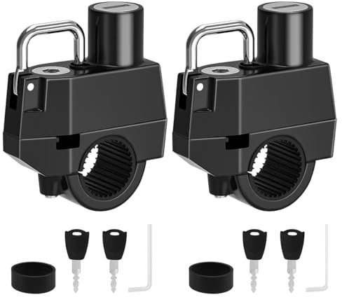 Windance 2 Pièces Serrure de Casque de Moto, Crochet de Support de Casque pour 7/8 Pouces 22mm Guidon, Serrure de Sécurité Antivol pour Moto Vélo Cadre Tube Pare-chocs Porte-Bagages (Clé Différente)