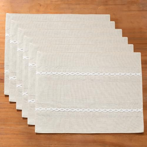 Wracra Tischset 6er Set, Tischsets Abwaschbar 30 x 45 cm, Platzset Waschmaschinenfest Beige Stoff, Baumwolle Leinen Tischsets Platzsets für Tisch, Küche, Essen (Beige)