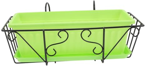 Kisangel 1 Set Thickened Hanging Vegetable Pot Sturdy Metal Rack Rectangular Plastic Planter Fence Railing Planter Box Balcony Flower Trough Medium Tray