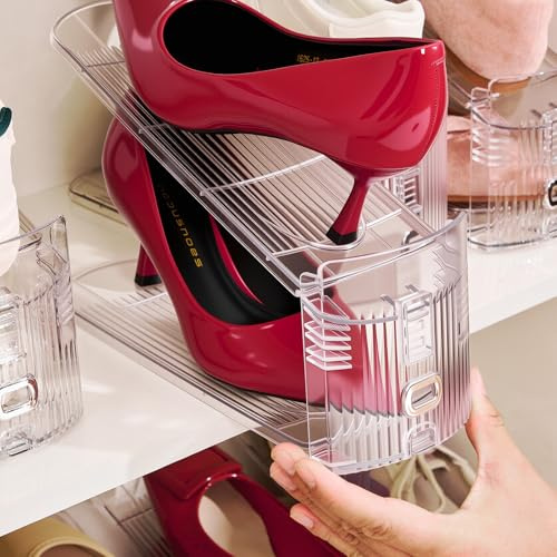 TOOKNIN Adjustable Shoe Slots Organizer,12PACK Transparent Shoe Stackers Shoe Rack Holder Shoe Space Savers Double Layer Stack Shoe Racks for Closet Organization(Transparent)