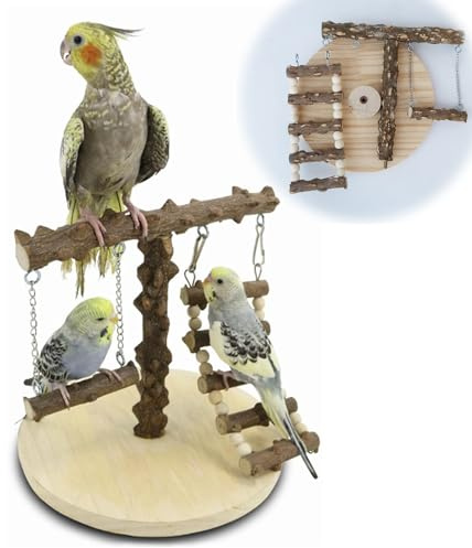 Vokowin Bird Playground Simple Stand Bridge Swing Climbing Wooden Training Ladder Toy For Bird Funfair Bird Perch Stand For Cage Play Stand Exercise Toys Cage Accessories Playgym (K383-1)
