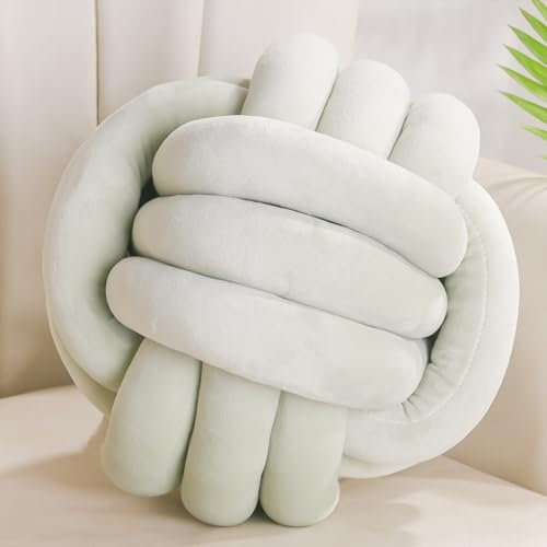 Yhoelata Cojin Nudos Verde, Cojines Redondos Decorativo de Terciopelo, Cojín Decoración para Cama Sofa, Cojín para Dormitorio Infantil, Regalo 22 cm