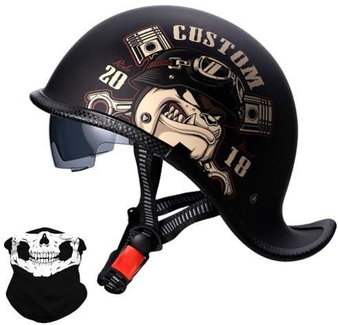 Retro Motorrad Halbhelme Deutscher Stil Motorradhelm Jethelm mit Visier Halbschalenhelm mit ECE Roller Mofa Offenem Helm Cruiser Chopper Moped Scooter Helm für Herren und Damen