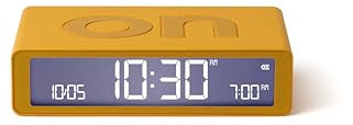 Lexon Flip Classic Digitaler Wecker mit umkehrbaren EIN/Aus-Seiten, wiederaufladbare Nachttischuhr mit LCD-Display, Berührungssensor für Schlummer- und Lichtfunktion – Gelb