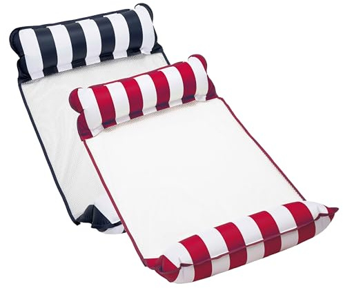 Aqua 4-in-1 Monterey Hammock Pool Float & Water Hammock, Multi-Purpose, Inflatable Pool Floats for Adults, Patented Thick, Non-Stick PVC Material, One Navy & One Burgundy/White Stripe, 2-Pack