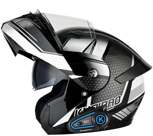Bluetooth Motorradhelm Klapphelm Motorrad Modularer Helm Rollerhelm mit Doppelvisier Lautsprechermikrofon ECE Genehmigte Integralhelm Racing Helm Motocross Helm for Damen Herren(1,XXL 63~64CM)